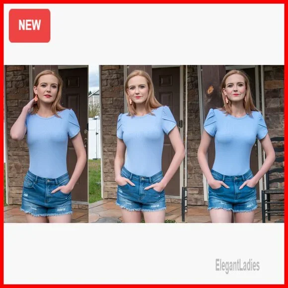 Women's Slim Fit Cotton Bodysuit with Petal Sleeves Snap Closure X-Large